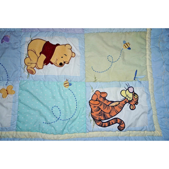 Vintage Sears Winnie the Pooh Baby Quilt Blanket – Disney Embroidered Patchwork - Picture 4 of 16